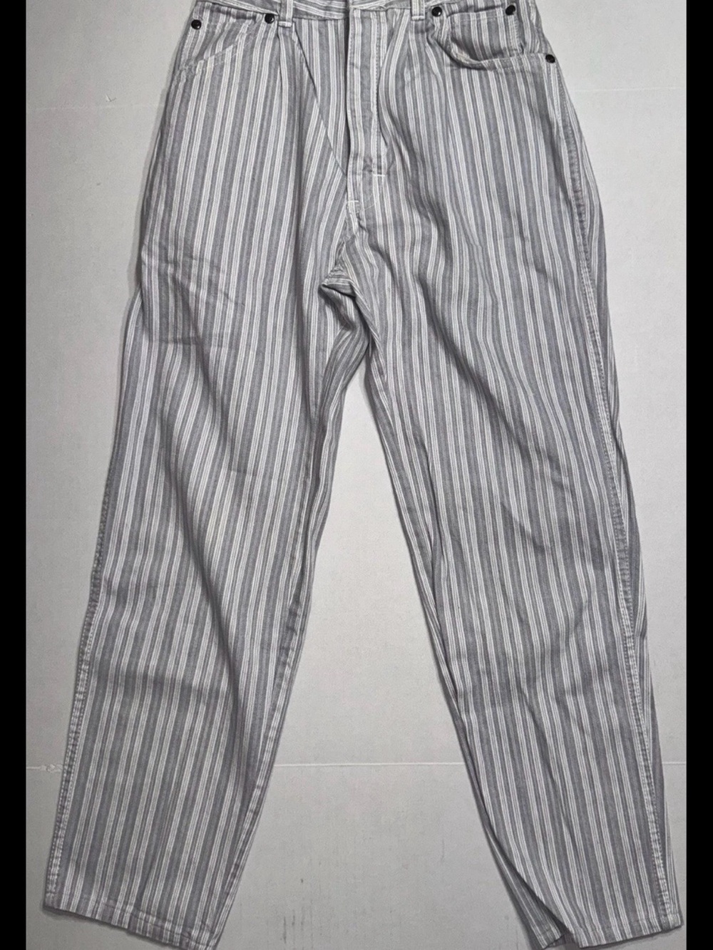 Vintage Air Express High Rise Stripe Jeans Gray White Straight Leg Size 7-8